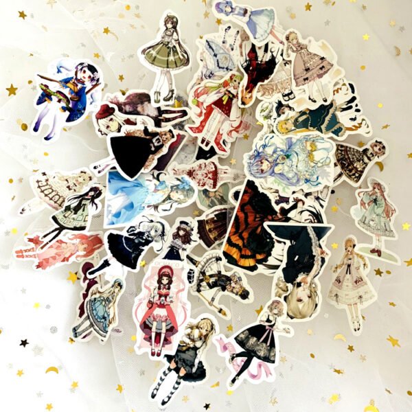 40张/包哥特洛丽塔风手账可爱萝莉少女贴纸冰箱笔记本防水PVC贴纸