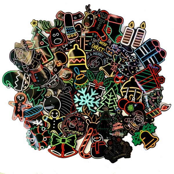 50张/霓虹灯炫彩圣诞小鹿贴纸装饰电动车冰箱笔记本个性防水贴