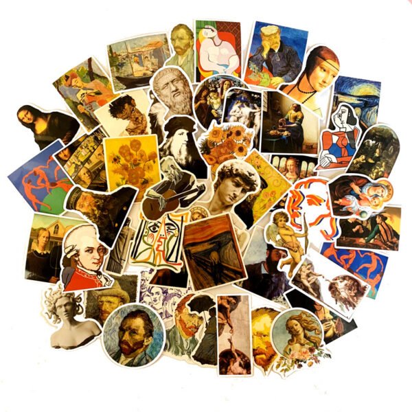 50张/新款世界名人艺术家油画大卫装饰汽车行李箱防水PVC涂鸦贴