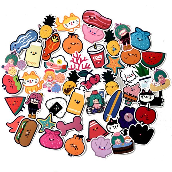 100张/包韩国ins可爱笑脸贴水杯头盔笔记本卡通食物零食哑膜贴纸