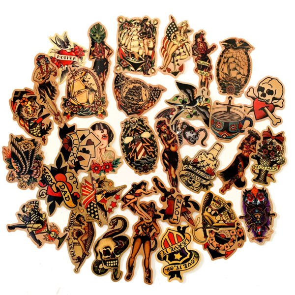 50张/包新款复古纹身彩色守旧贴手机行李箱电动车防水笔记本贴纸