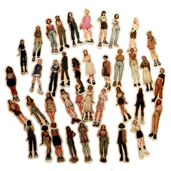 40张潮流街拍ins复古女孩手账贴日记笔记本电脑电动车PVC防水贴纸