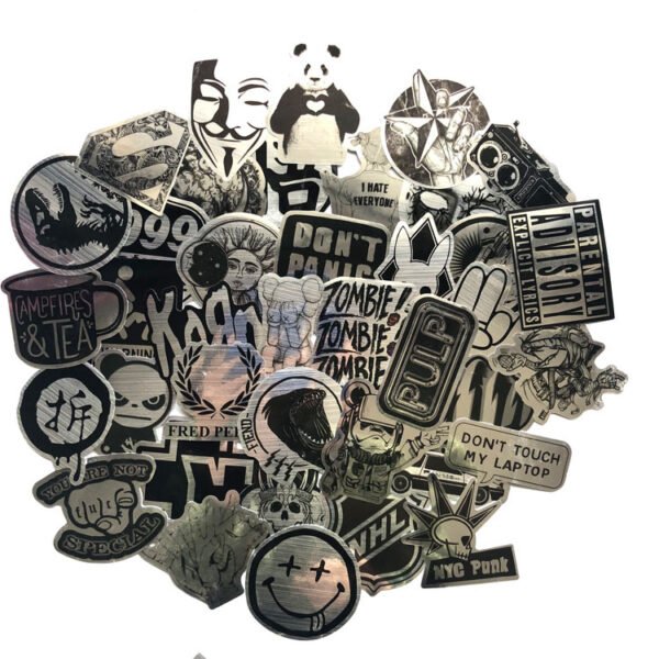 50张/包拉丝黑白行李拉杆箱贴纸仿金属个性吉他滑板涂鸦创意贴画