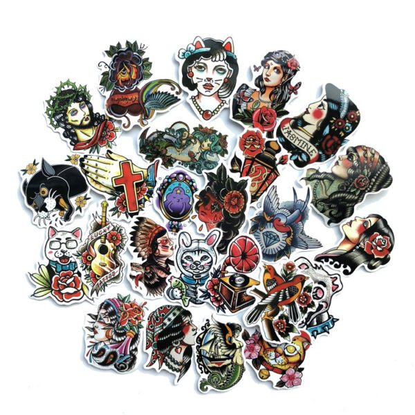 50张/包涂鸦风守旧纹身行李箱防水贴画彩色工艺品复古吉他装饰贴