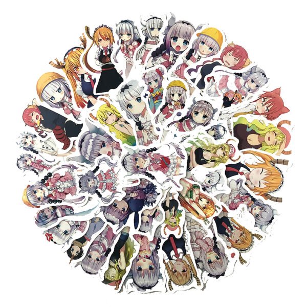 50张/包龙女仆动漫系列贴纸行李箱笔记本电动车PVC涂鸦贴