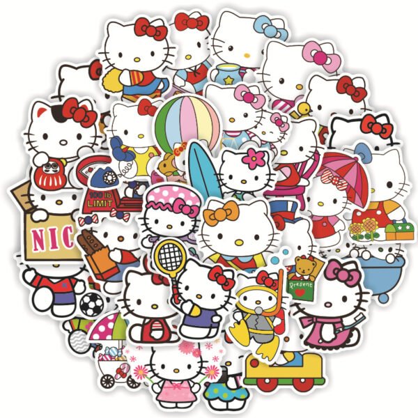 50张KT猫粉色可爱卡通儿童跨境涂鸦文具贴话笔记本水杯哑膜贴纸