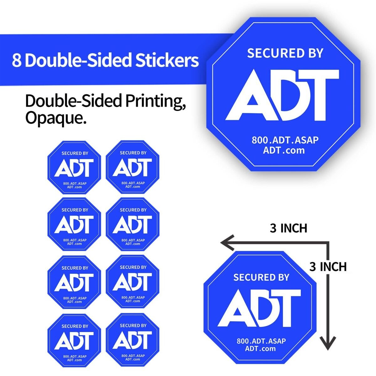 跨境警示标志贴纸 ADT 安全标志高清印刷防水材料窗户贴纸贴3"x3" - 画像 (2)