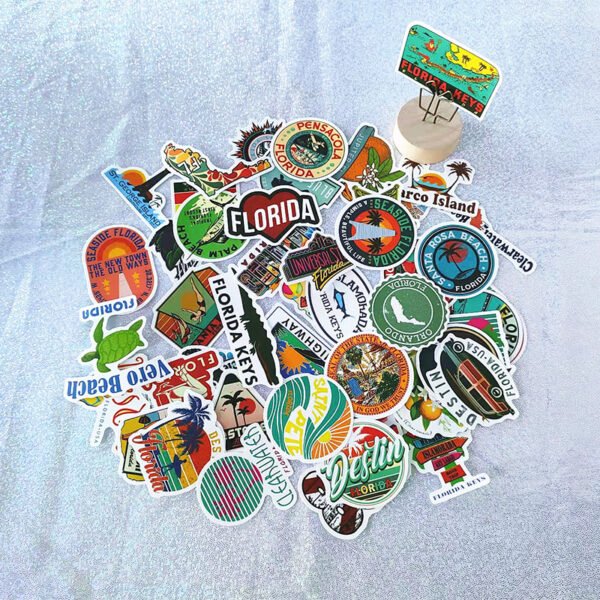 50张佛罗里达地标图风景旅行景点跨境电脑水杯手机哑膜笔记本贴纸