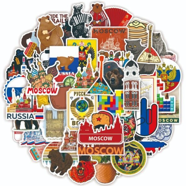 50张俄罗斯特色套娃狗熊个性跨境贴纸行李箱笔记本滑板贴纸批发