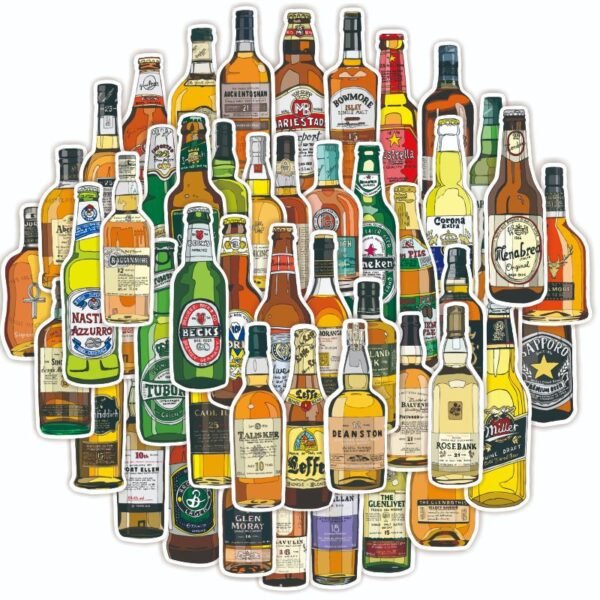 50张酒瓶系列涂鸦个性不干胶贴纸批发跨境行李箱杯子滑板吉他贴纸