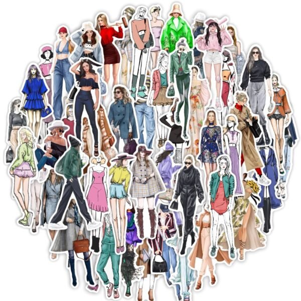 50张女孩潮牌穿搭个性卡通装饰哑膜贴纸装饰笔记本行李箱贴纸批发