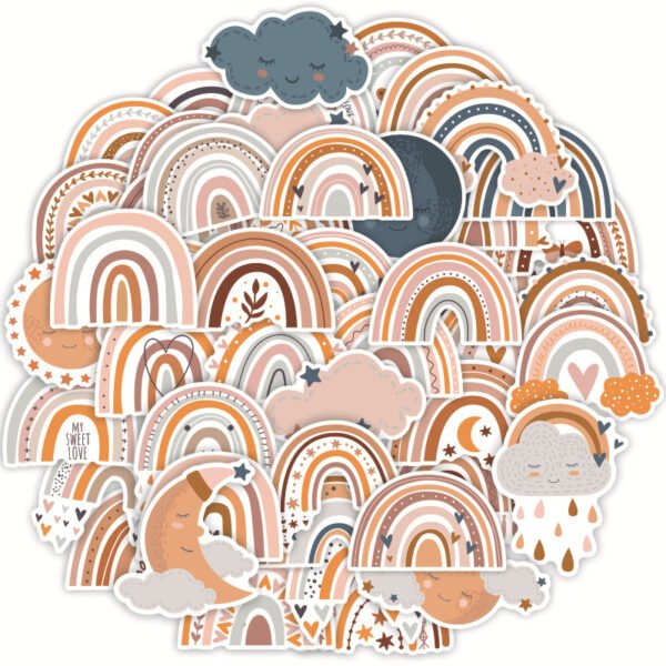50张不重复彩虹简约风手账贴画电脑笔记本滑板摩托车水杯哑膜贴纸