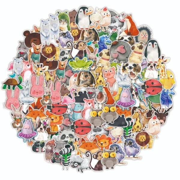 50张/包新款水墨风卡通水彩系列涂鸦贴笔记本汽车冰箱贴纸