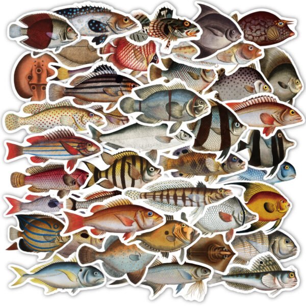50张/包深海鱼复古鱼FISH贴纸拉杆箱电动车吉他防水PVC涂鸦装饰