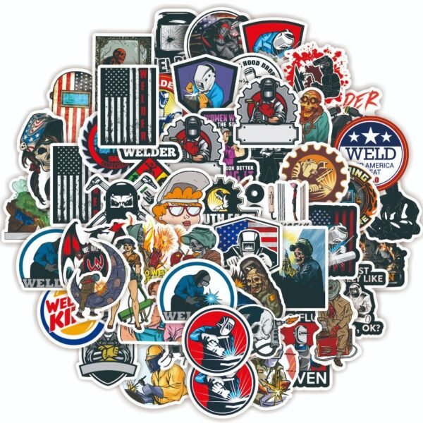 50张/包外贸卡通涂鸦焊接工人贴纸水杯行李箱文具笔记本哑膜贴纸