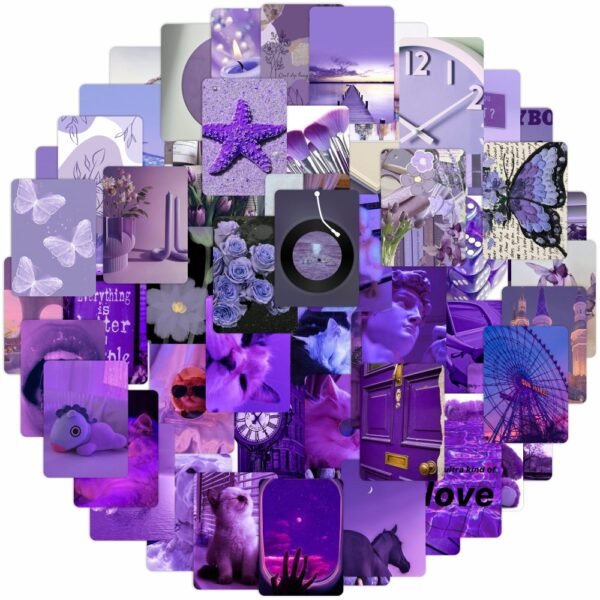 56张紫色浪漫少女心风景卡通日常文具手机水杯sticker手机壳贴纸