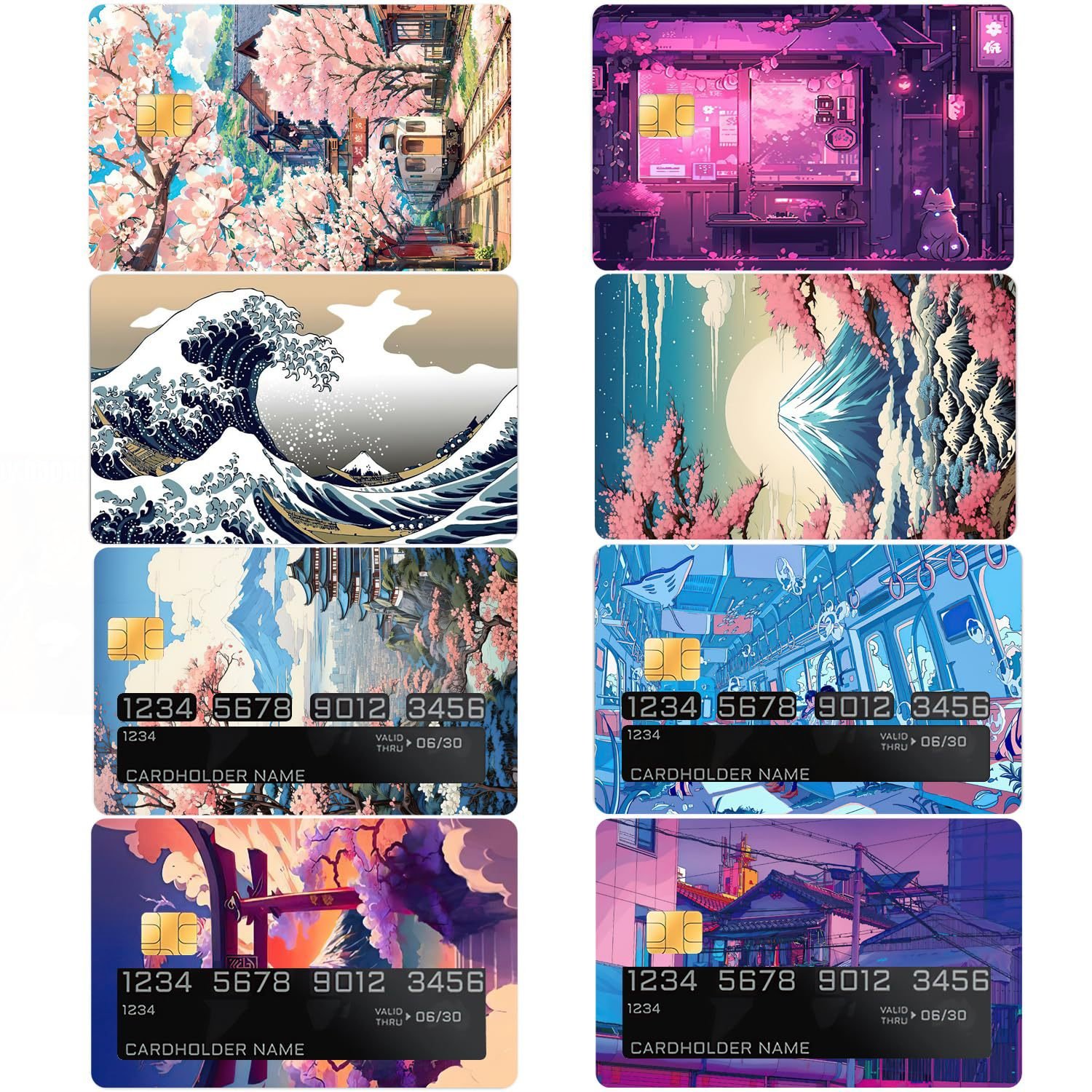O1CN01cUN8882JbZrqZfQmO_3995649440-0-cib.jpg 跨境新款Japanese Art 信用卡个性化防水贴纸2x3.4英寸8张/套 - Image 1