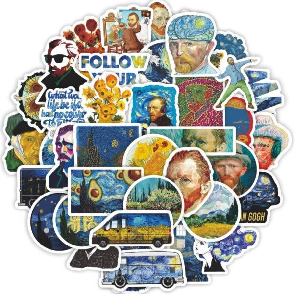 50张/包世界名画艺术家梵高星空贴水杯行李箱笔记本防水哑膜贴纸