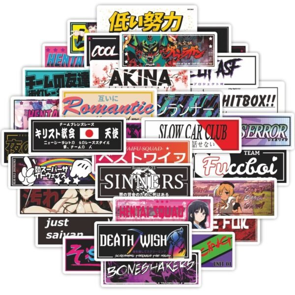 50张不重复日系JDM创意标贴贴画电脑笔记本滑板摩托车水杯哑膜