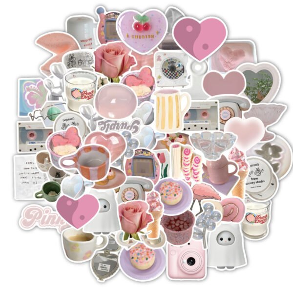 50张新款卡通粉色少女涂鸦贴纸行李箱吉他滑板防水电脑贴画手帐