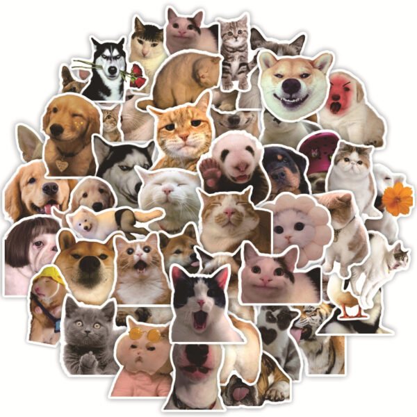 50张可爱萌宠猫狗系列涂鸦贴画个性贴纸装饰笔记本水杯不干胶贴纸