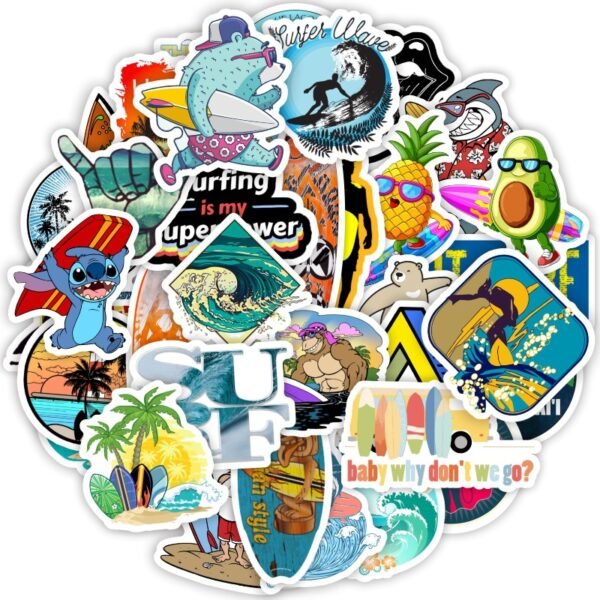 50张/包夏日沙滩泳圈冲浪风情涂鸦贴话笔记本水杯哑膜贴纸