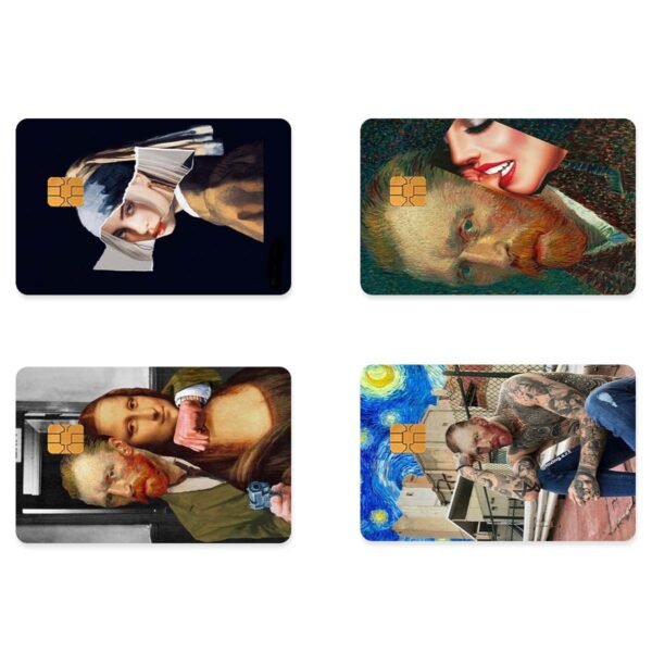 2025跨境名画贴画搞笑信用卡个性化防水贴纸4张不重复套装