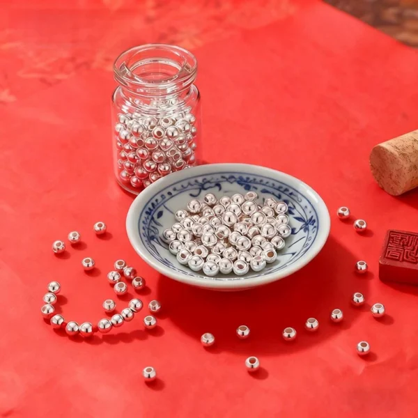 铂西欧足银S999银珠光面珠子圆珠散珠项链手链串珠手工DIY手链纯